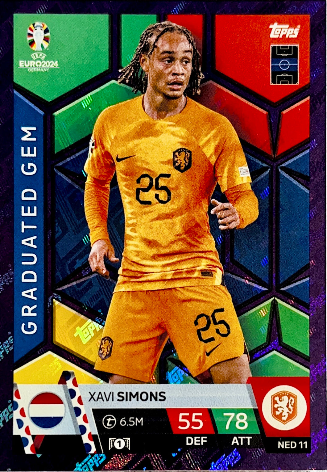 Topps Match Attax Euro 2024 - NED 011 - Xavi Simons - Graduated Gem - Purple Parallel