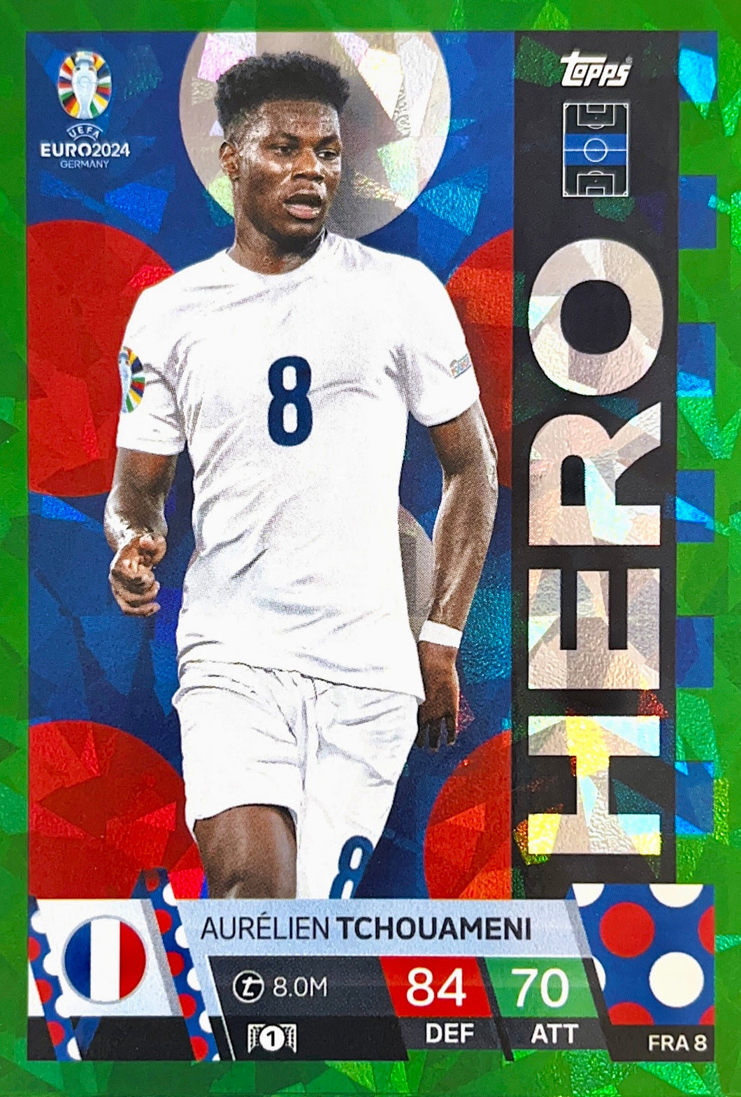 Topps Match Attax Euro 2024 - FRA 008 - Aurélien Tchouameni - Hero - Green Parallel