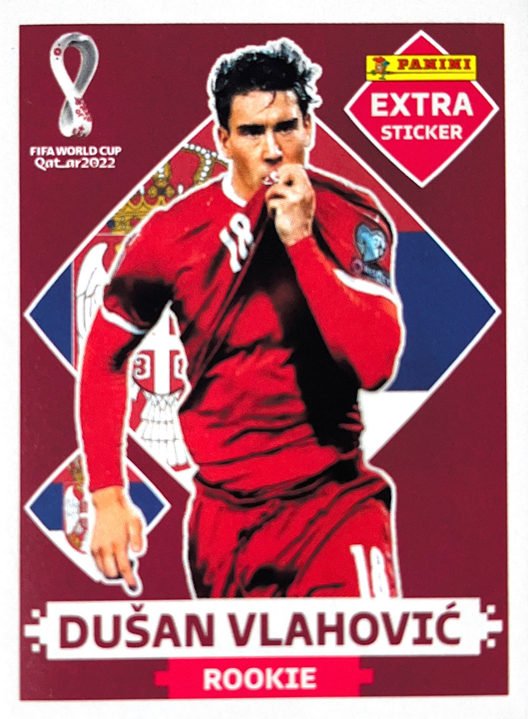 Panini World Cup 2022 Stickers - Dusan Vlahovic - Extra Sticker - Burgundy Rookie